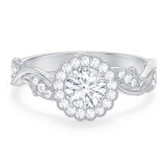 Leaf & Vine Halo Solitaire Engagement Ring