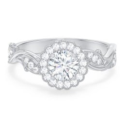 Leaf & Vine Halo Solitaire Engagement Ring