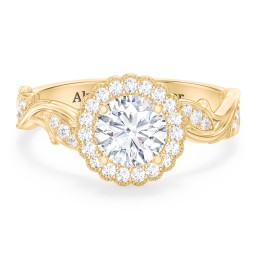 Leaf & Vine Halo Solitaire Engagement Ring in 10K Solid Yellow Gold with 04DIAM-RD-1.00-I1-G-VG and Diamond