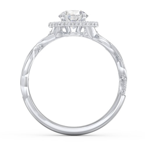 Leaf & Vine Halo Solitaire Engagement Ring – 14K White Gold with Diamond