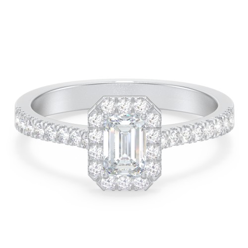 Micro Pavé Halo Diamond Engagement Ring – 14K White Gold with Diamond