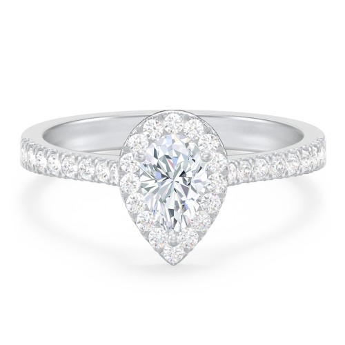Micro Pavé Halo Diamond Engagement Ring – 14K White Gold with Diamond