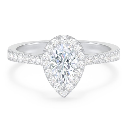 Micro Pavé Halo Diamond Engagement Ring – 14K White Gold with Diamond