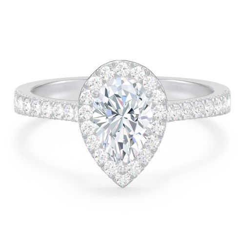 Micro Pavé Halo Diamond Engagement Ring – 14K White Gold with Diamond