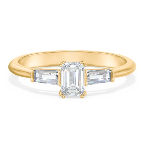 3 Stone Engagement Ring with Tapered Baguettes – 10K Yellow Gold with Diamond