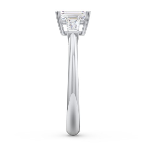 3 Stone Engagement Ring with Tapered Baguettes – 14K White Gold with Diamond