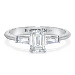 3 Stone Engagement Ring with Tapered Baguettes