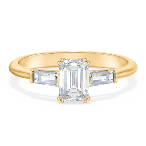3 Stone Engagement Ring with Tapered Baguettes – 10K Yellow Gold with 04DIAM-EM-1.00-SI1-G-G and Diamond