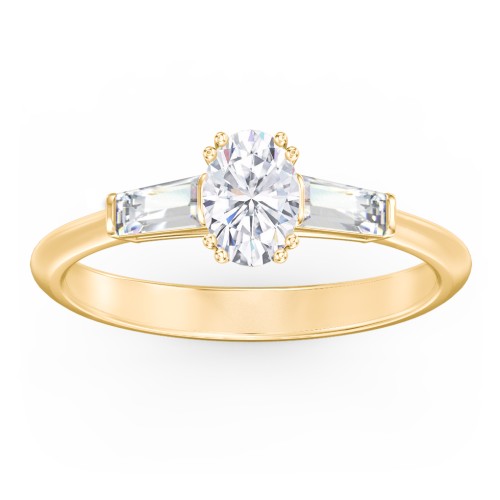 3 Stone Engagement Ring with Tapered Baguettes – 10K Yellow Gold with Diamond