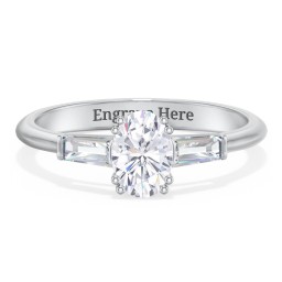 3 Stone Engagement Ring with Tapered Baguettes