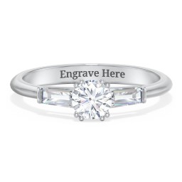 3 Stone Engagement Ring with Tapered Baguettes