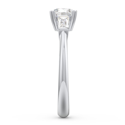 3 Stone Engagement Ring with Tapered Baguettes – 14K White Gold with Diamond