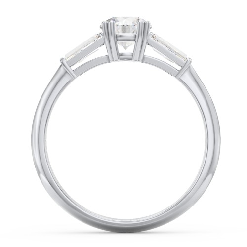 3 Stone Engagement Ring with Tapered Baguettes – 14K White Gold with Diamond