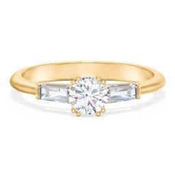 3 Stone Engagement Ring with Tapered Baguettes in 10K Solid Yellow Gold