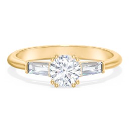 3 Stone Engagement Ring with Tapered Baguettes in 10K Solid Yellow Gold