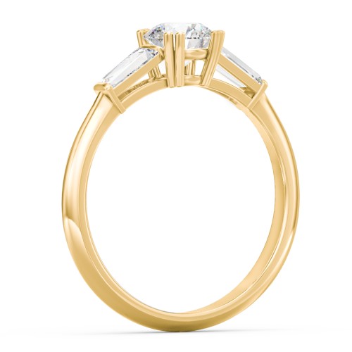 3 Stone Engagement Ring with Tapered Baguettes – 10K Yellow Gold with Diamond