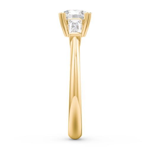 3 Stone Engagement Ring with Tapered Baguettes – 10K Yellow Gold with Diamond