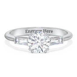 3 Stone Engagement Ring with Tapered Baguettes