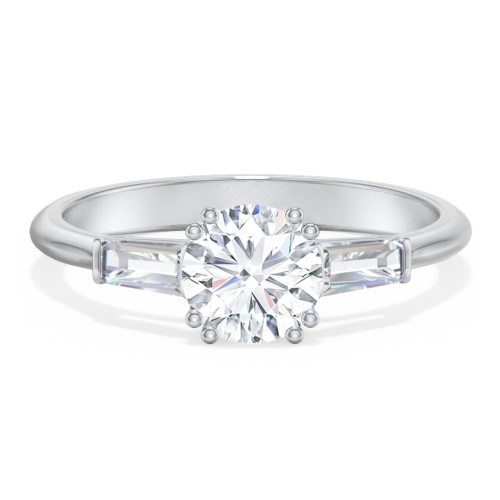 3 Stone Engagement Ring with Tapered Baguettes