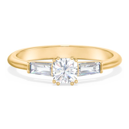 3 Stone Engagement Ring with Tapered Baguettes – 10K Yellow Gold with Diamond