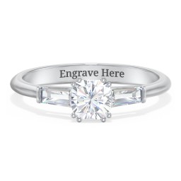 3 Stone Engagement Ring with Tapered Baguettes
