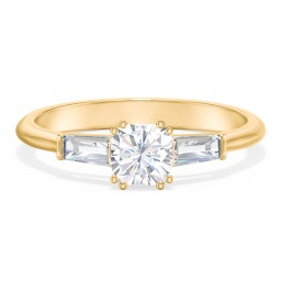 3 Stone Engagement Ring with Tapered Baguettes in 10K Solid Yellow Gold