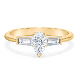 3 Stone Engagement Ring with Tapered Baguettes in 10K Solid Yellow Gold
