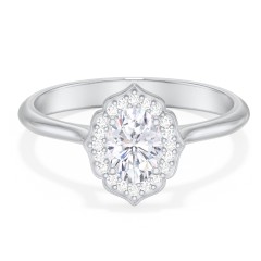 Lotus Halo Diamond Engagement Ring – 14K White Gold with Diamond
