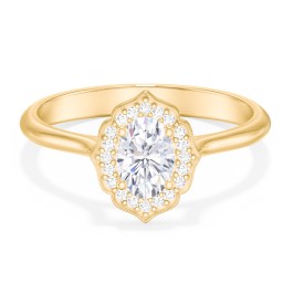 Lotus Halo Diamond Engagement Ring in 10K Solid Yellow Gold