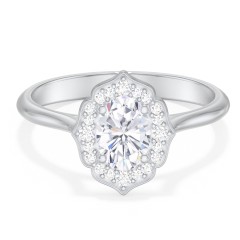 Lotus Halo Diamond Engagement Ring – 14K White Gold with Diamond