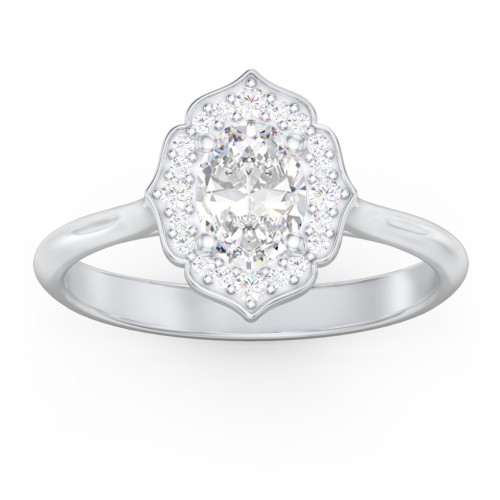 Lotus Halo Diamond Engagement Ring – 14K White Gold with Diamond