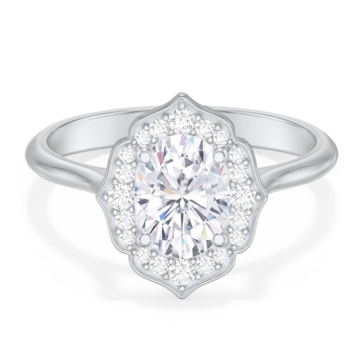 Lotus Halo Diamond Engagement Ring – 14K White Gold with Diamond