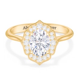 Lotus Halo Diamond Engagement Ring in 10K Solid Yellow Gold