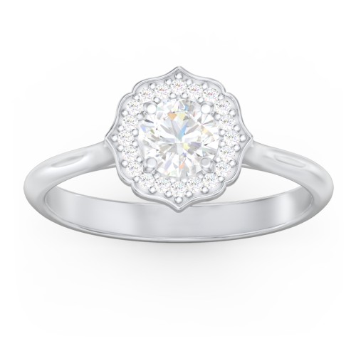 Lotus Halo Diamond Engagement Ring – 14K White Gold with Diamond