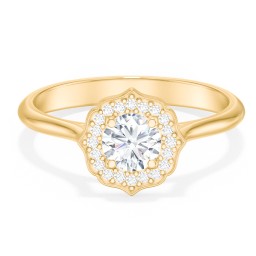 Lotus Halo Diamond Engagement Ring in 10K Solid Yellow Gold