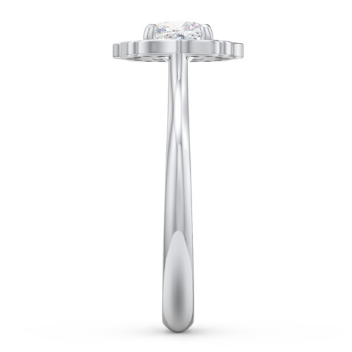 Lotus Halo Diamond Engagement Ring – 14K White Gold with Diamond