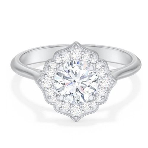 Lotus Halo Diamond Engagement Ring – 14K White Gold with Diamond