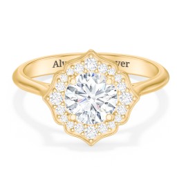 Lotus Halo Diamond Engagement Ring in 10K Solid Yellow Gold