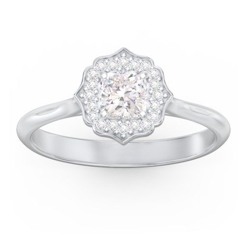 Lotus Halo Diamond Engagement Ring – 14K White Gold with Diamond