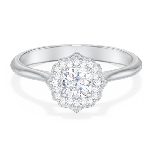 Lotus Halo Diamond Engagement Ring – 14K White Gold with Diamond