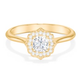Lotus Halo Diamond Engagement Ring in 10K Solid Yellow Gold
