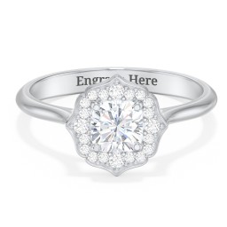 Lotus Halo Diamond Engagement Ring
