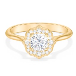 Lotus Halo Diamond Engagement Ring in 10K Solid Yellow Gold