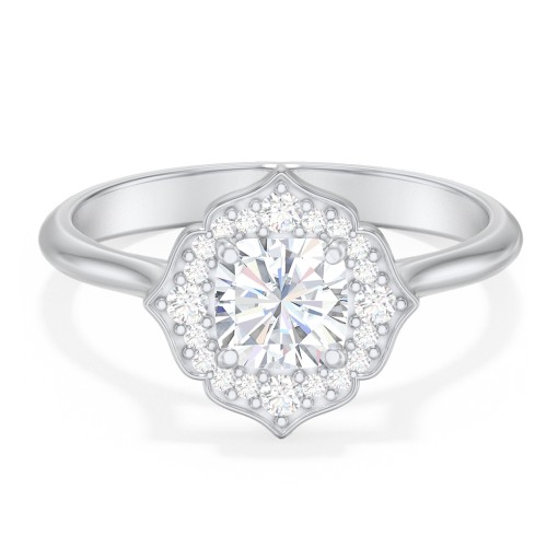 Lotus Halo Diamond Engagement Ring – 14K White Gold with Diamond