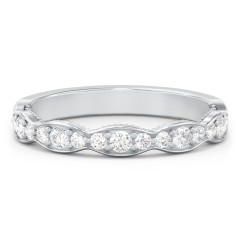 Scalloped Multi-Stone Half Eternity Wedding Band – 14K White Gold with Lab Diamond