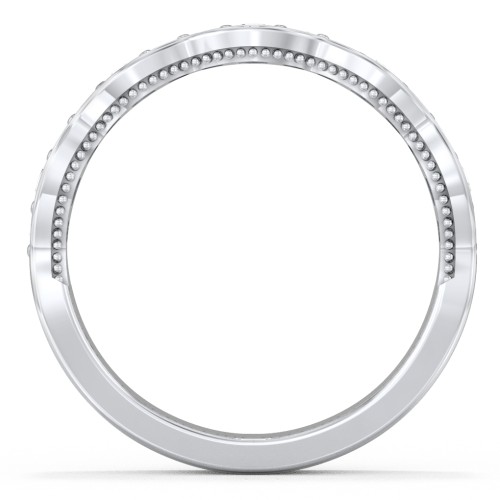 Scalloped Multi-Stone Half Eternity Wedding Band – 14K White Gold with Lab Diamond