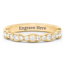 Scalloped Multi-Stone Half Eternity Wedding Band in 10K Solid Yellow Gold with Lab Diamond
