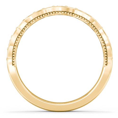 Scalloped Multi-Stone Half Eternity Wedding Band – 10K Yellow Gold with Lab Diamond