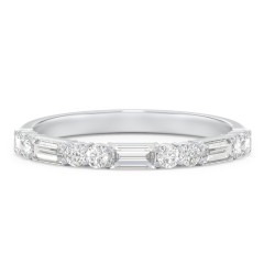 Baguette & Round Stone Half Eternity Wedding Band - 1/2 ct. tw. – 14K White Gold with Lab Diamond