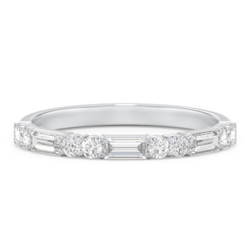 Baguette & Round Stone Half Eternity Wedding Band - 1/2 ct. tw. – 14K White Gold with Lab Diamond